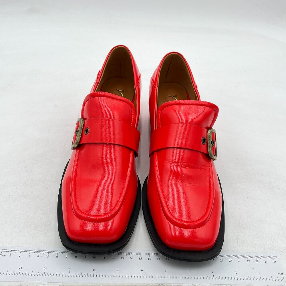 Ydn Red Square Toe Loafers Slip On Block Low Heel… - image 3